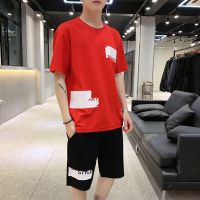 梵克公牛短袖套装男夏季新款牌ins半袖圆领T恤宽松基础大众青少年学生帅气一套衣服流男士休闲运动套装