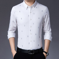 梵克公牛2021春季新款男士羽毛开衩休闲长袖衬衫青年时尚都市春款衬衣官方男装