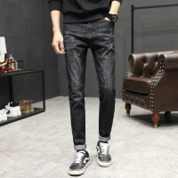 梵克公牛男士牛仔裤弹力新款直筒小脚裤韩版潮流黑色休闲长裤子男薄季官方男装 18JXBL5809