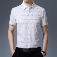 梵克公牛装2021夏季新款中青年时尚休闲短袖衬衫男士短袖衬衫印花时尚衬衣韩版[正品好货]
