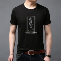 梵克公牛2021夏季新款短袖T恤男式圆领羽毛图案打底衫青年棉质半截袖官方男装