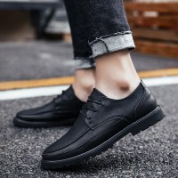 梵克公牛鞋春秋休闲皮鞋男士商务正装内韩版潮流英伦手工个性黑鞋子男[正品好货]