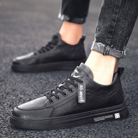 梵克公牛鞋男鞋板鞋男士春秋2021新款韩版潮流运动皮鞋全黑色鞋潮鞋休闲鞋子[正品好货]