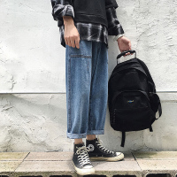 梵克公牛牛仔裤男潮牌常规坠感阔腿九分老爹裤子潮男韩版潮流