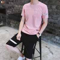 梵克公牛短袖T恤男套装2021年夏季夏季竹节棉新款短裤两件套韩版流休闲运动圆领半袖男装
