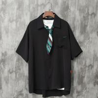 梵克公牛网红很仙的衬衫男短袖夏季薄款宽松帅气上衣韩版流洋气领带衬衣