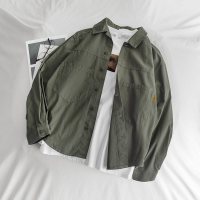 梵克公牛2021年男士新款2021新春秋潮男长袖 青少年学生翻领胸口双口袋纯色宽松衬衫