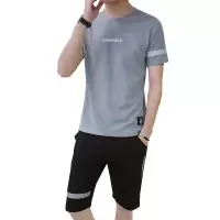 梵克公牛T恤[两件套 衣服+裤子]2021夏季短袖套装男圆领T恤男修身男装短袖男T恤套装