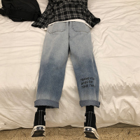 梵克公牛2021年男士新款裤子男韩版潮流痞帅牛仔裤潮牌常规超火百搭九分裤 浅蓝色(带腰带)