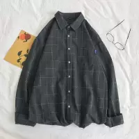 梵克公牛2021新款夏季格子衬衫男长袖衣服宽松外套ins痞帅男装衬衣港风流