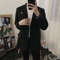 梵克公牛2021刺绣设计感西服男韩版暗黑极简风休闲西装外套新款 黑色