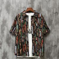 梵克公牛短袖花衬衫男青春流行复古港味宽松翻领衬衣夏季薄款夏威夷度假上衣外套 花衬衫