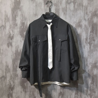 梵克公牛春季网红设计心机领带衬衫男原宿风韩版宽松慵懒风情侣衬衣