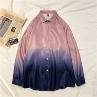 梵克公牛青春流行牌2021新款春季长袖衬衫男宽松渐变侣衬衣原宿风外套上衣服