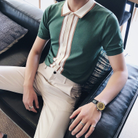 梵克公牛2021新款夏季棉拼接襟休闲短袖双层领衫男装 商务休闲青年英伦T恤透气夏