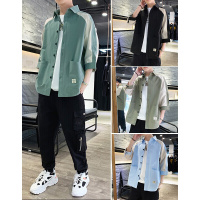 梵克公牛谜城衬衫男春夏季新款工装外套薄款韩版流帅气纯色男士衬衣寸衫