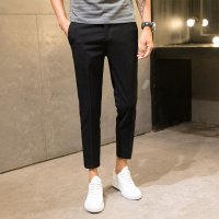 梵克公牛四季裤子男韩版流常规小脚休闲裤常规垂感西裤浅灰格子九分裤男