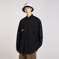 梵克公牛黑色衬衣男生韩版宽松流工装寸衫外套春春季港风长袖衬衫男