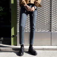 梵克公牛2021男士秋季常规小脚牛仔裤休闲长裤韩版潮流水洗男裤子 蓝色