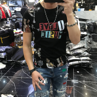 梵克公牛男士站商务休闲流重工艺印花圆领套头商务休闲流修身T恤短袖