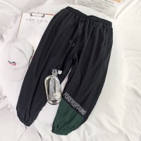 梵克公牛2021年男士新款2021春季流撞色系带束脚卫裤 青年学生嘻哈街舞束脚裤 18230黑色