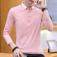 梵克公牛粉色棉长袖T恤男翻领多色多码有领时尚都市字母文化polo衫