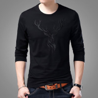 梵克公牛2021春季新款男式长袖T恤男士圆领绣花休闲打底衫青年装