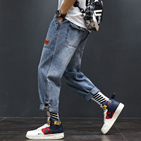 梵克公牛春季新款男潮牌休闲男生青年男士牛仔裤韩版潮流常规九分牛仔裤 蓝色