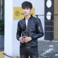 梵克公牛春秋新款机车PU皮衣男夹克修身外套韩版休闲潮流青少年棒球服