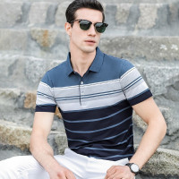 梵克公牛短袖T恤夏季男式棉质条纹衫 休闲拼色短袖翻领青年打底衫上衣