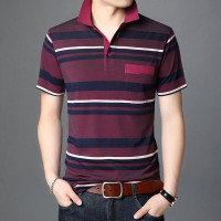 梵克公牛短袖T恤衫2021夏新款男式短袖休闲条纹青年T恤衫棉质短袖薄款翻领polo打底衫