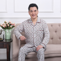 2019年秋季新款休闲简约居家中老年人翻领睡衣女柔软舒适长袖长裤男士薄款透气中年爸爸家居服套装