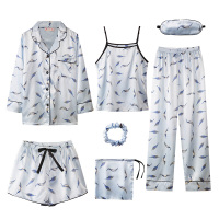 樱桃睡衣夏冰丝七件韩版可长袖带夏天仿丝绸家居红樱桃7件