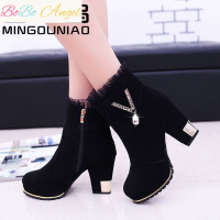 BOBO Angel2019秋冬季女鞋韩版百搭时装靴中跟短靴女高跟性感磨砂皮粗跟靴子