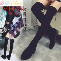 BOBO Angel2019秋冬季欧美新款黑色过膝长靴女平底性感高筒靴