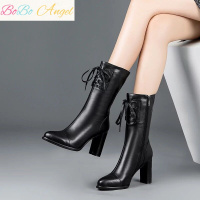 BOBO Angel[品质保证]马丁靴女高跟中筒女靴子中跟加绒保暖防滑雪地棉靴女