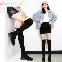 BOBO Angel广东品质秋冬超显瘦靴子女弹力过膝长靴平底长筒靴绒面高筒骑士靴