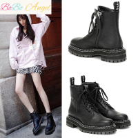 BOBO Angel杨幂同款鞋夏季马丁靴女透气帅气厚底工装黑色英伦风机车短靴子
