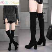 BOBO Angel秋冬女靴高跟长筒靴尖头过膝长靴粗跟性感瘦腿弹力靴高筒加绒靴子