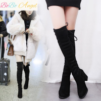 BOBO Angel秋冬季经典百搭过膝长筒靴高跟鞋女靴子韩版粗跟增高显瘦高筒靴潮