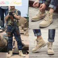 BOBO Angel夏季马丁靴男中帮短靴英伦风潮流高帮鞋内增高工装鞋沙漠靴子