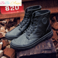 BOBO Angel春季新款皮面马丁靴男英伦中高帮工装男鞋子潮男靴子休闲防水皮靴