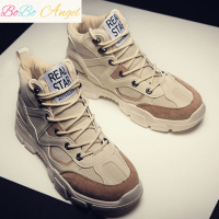 BOBO Angel韩版大码男鞋2019春季新款男士休闲鞋运动高帮鞋学生潮复古工装鞋