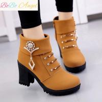 BOBO Angel2019新款单鞋女英伦风舒适粗跟韩版百搭高跟单鞋女透气女靴子水钻