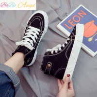 BOBO Angel2019春季新款高帮帆布鞋女鞋韩版百搭黑色布鞋网红街拍小黑板鞋子