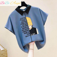 BOBO Angel短袖雪纺衫女士洋气字母印花学生薄款上衣夏天季韩版宽松衬衣小衫