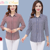 BOBO Angel中年女装妈妈装夏装衬衫女40-50岁2019新款女装春秋上衣条纹衬衣