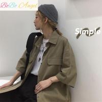 BOBO Angel 春夏韩版ins网红衬衫女纯色百搭情侣休闲上衣宽松短袖工装衬衣潮