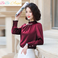 BOBO Angel衬衫女长袖上衣2019夏季新款纯色宽松重磅仿真丝桑蚕丝荷叶边立领
