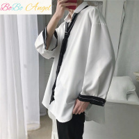 BOBO Angel2019夏季新款白衬衣男士韩版宽松薄款七分袖衬衫男学生短袖男五分